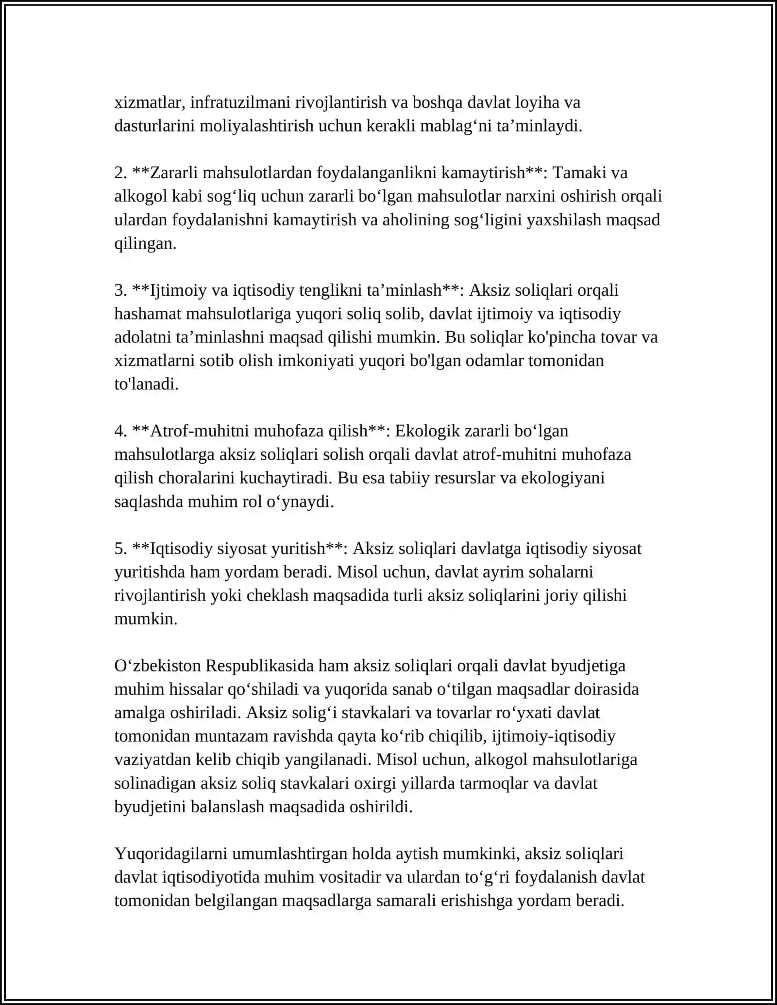 Aksiz solig‘i va uning soliq tizimida tutgan o‘rni 4