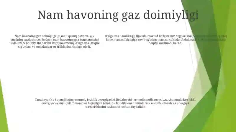 Nam Havoning Zichligi,Gaz Doimiysi Va Entalpiyasi 4
