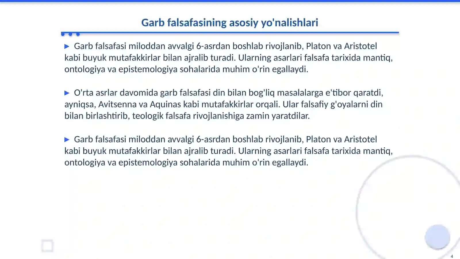 Falsafaning mohiyatiga oid sharq va garb mutafakkirlari tasnifi 4