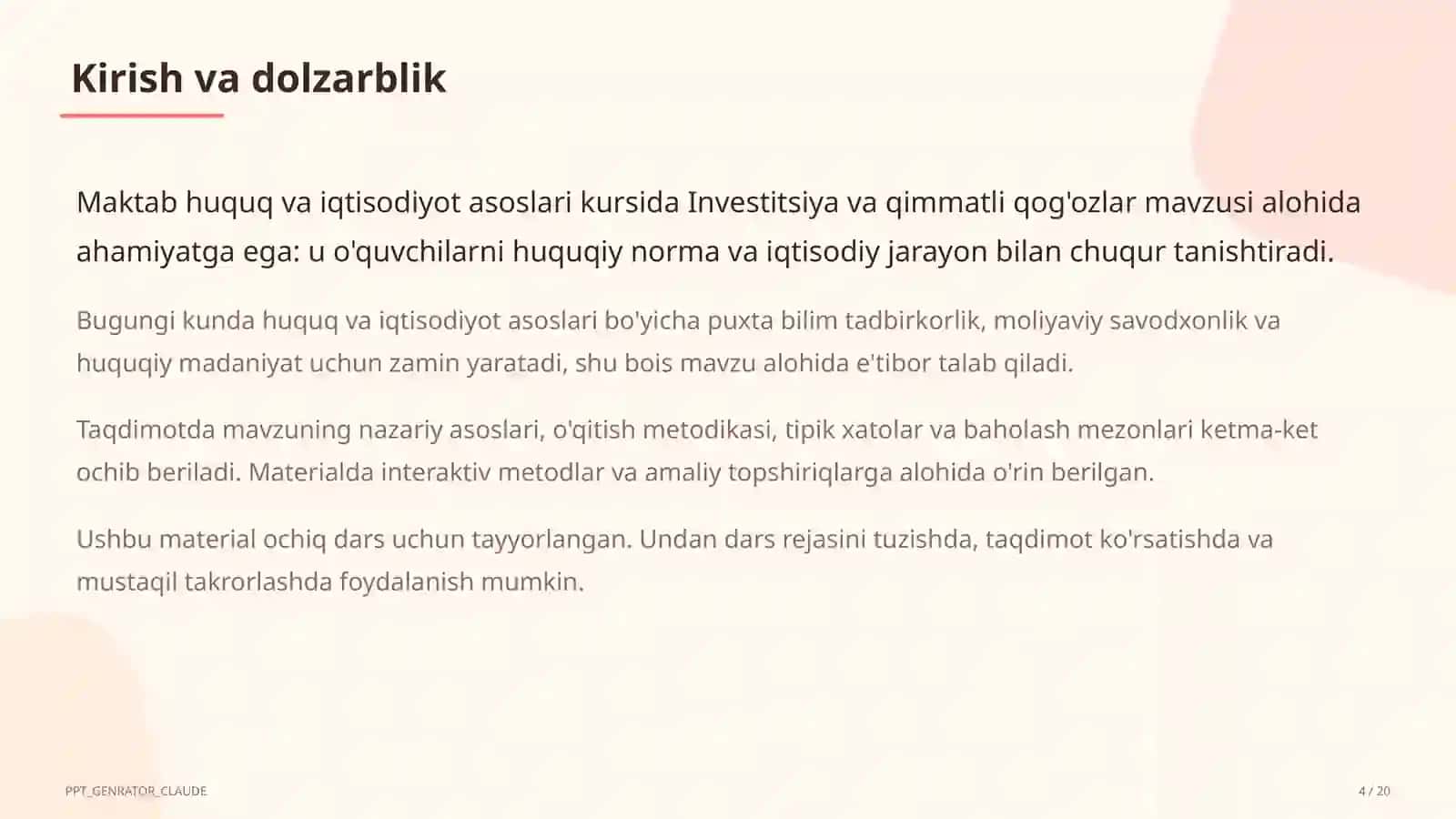 Investitsiya va qimmatli qog'ozlar (11-sinf) 4