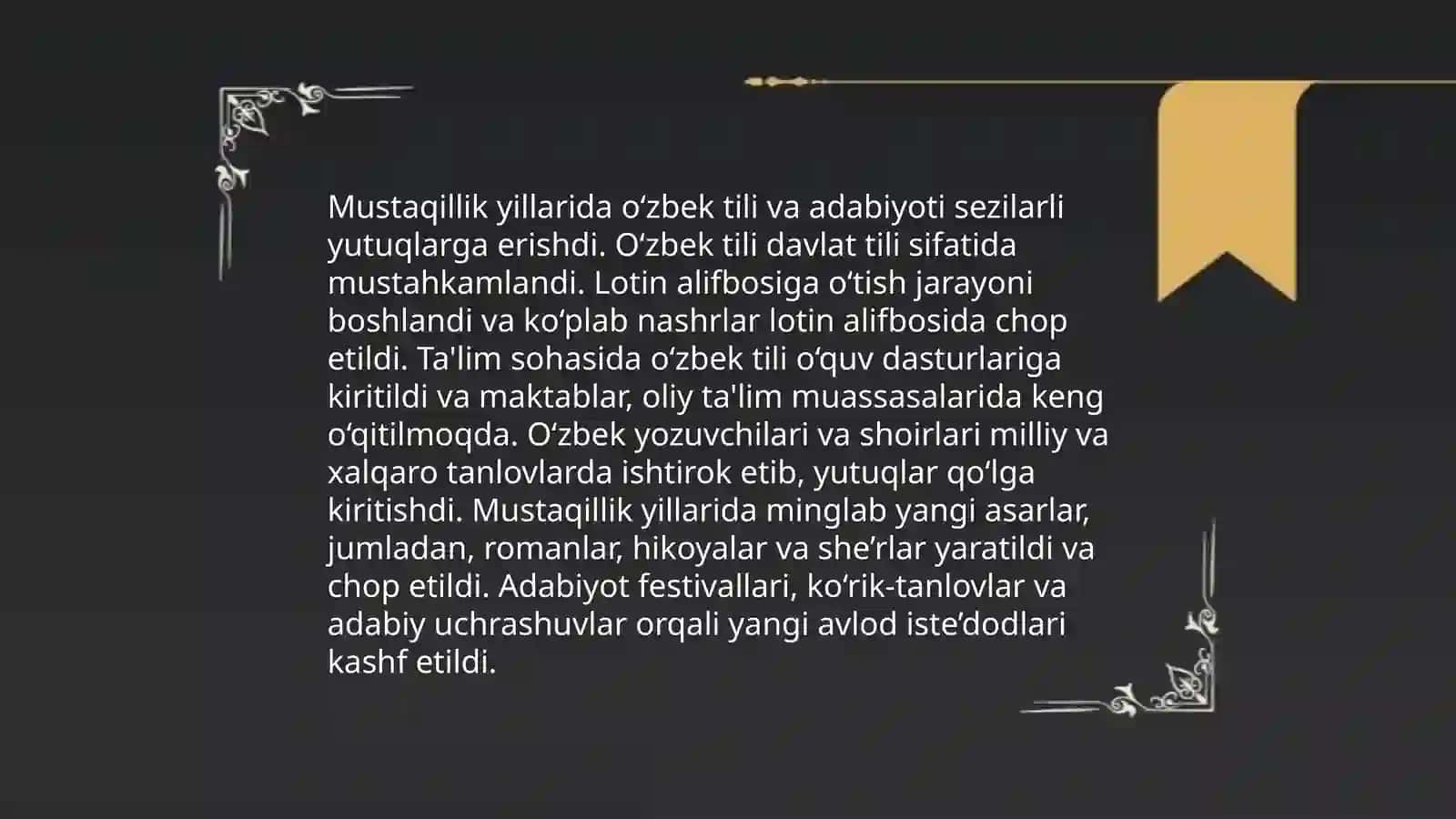 Mustaqillik yillaridagi O'zbekistondagi ma'naviy va madaniy taraqqiyot 4