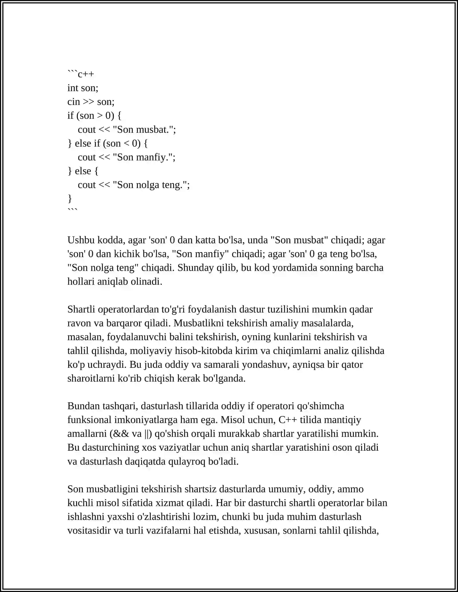SHARTLI OPERATORLAR. BIR NECHTA SHARTI BILAN MASALAN (IF-ELSE) 4