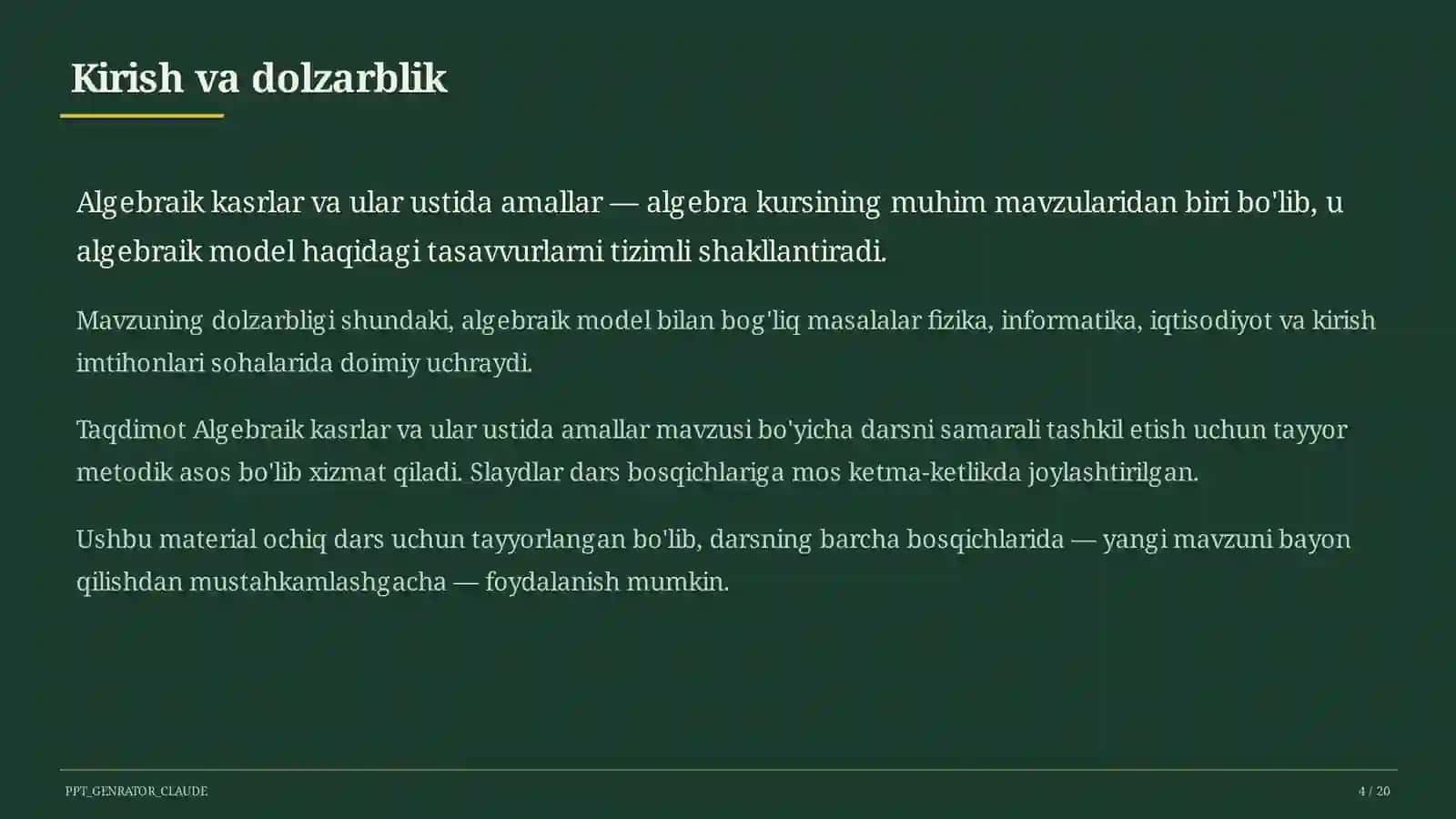 Algebraik kasrlar va ular ustida amallar (8-sinf) 4
