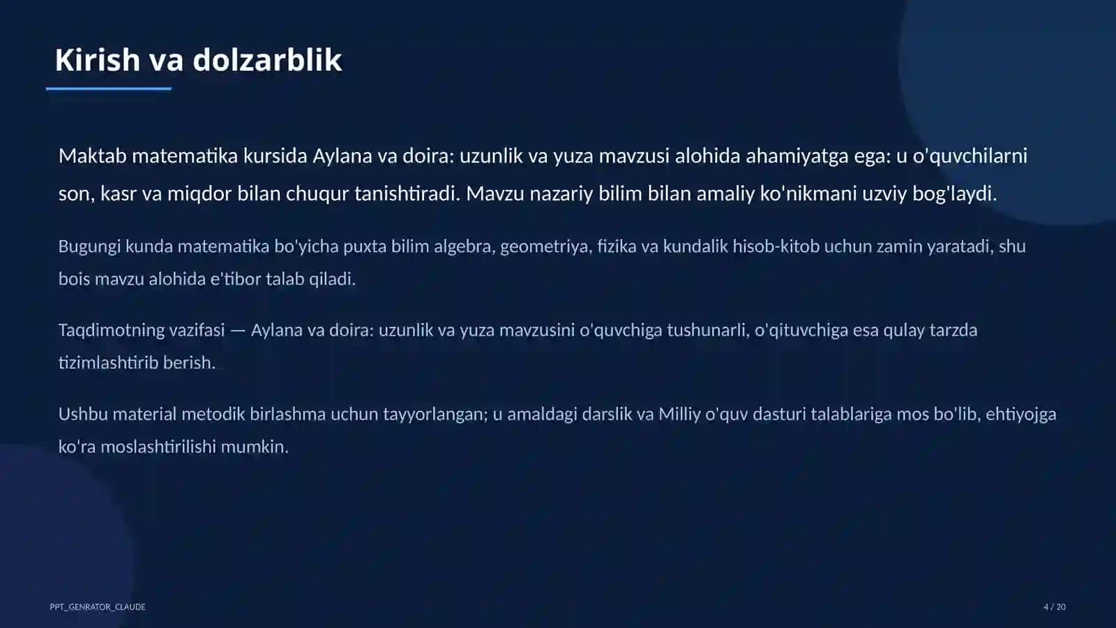 Aylana va doira: uzunlik va yuza (6-sinf) 4