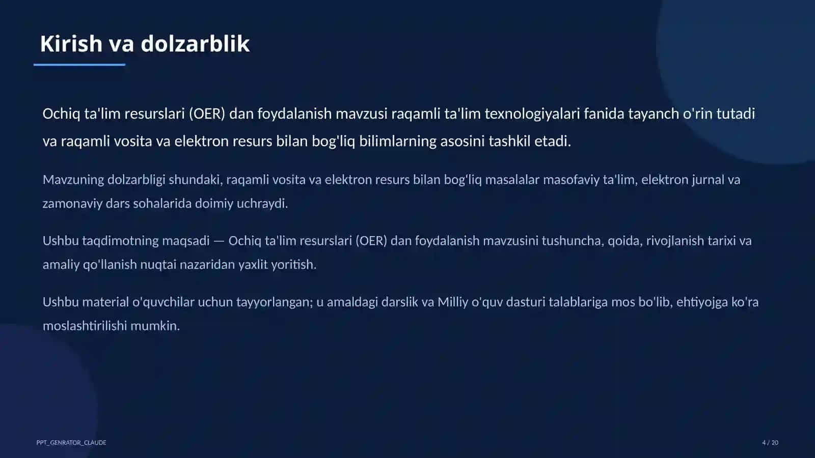 Ochiq ta'lim resurslari (OER) dan foydalanish 4