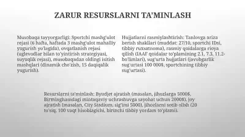 YENGIL ATLETIKA MUSOBAQALARGA OID HUJJATLARNI RASMIYLASHTIRISH TARTIBI MUSOBAQALARGA TAYORLASH 4