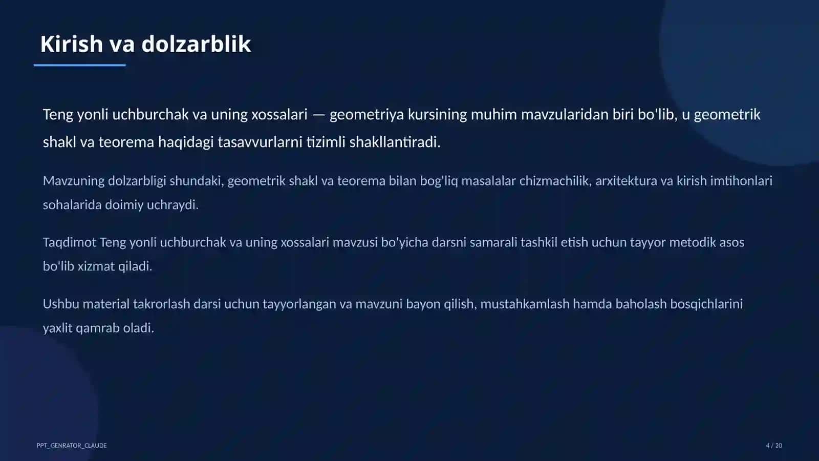 Teng yonli uchburchak va uning xossalari (7-sinf) 4