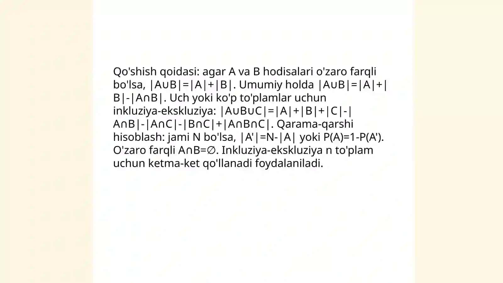 Kombinatorika asosiy prinsipi va kombinatorikaning ba'zi formulalari 4