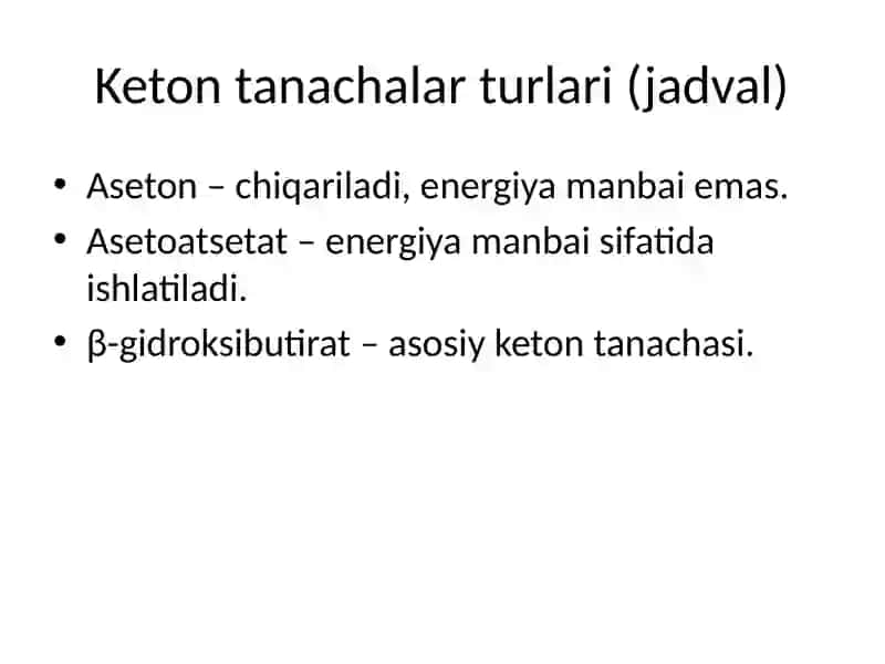Qandli diabet va ochlikda ketonuriya va ketonemiya 4