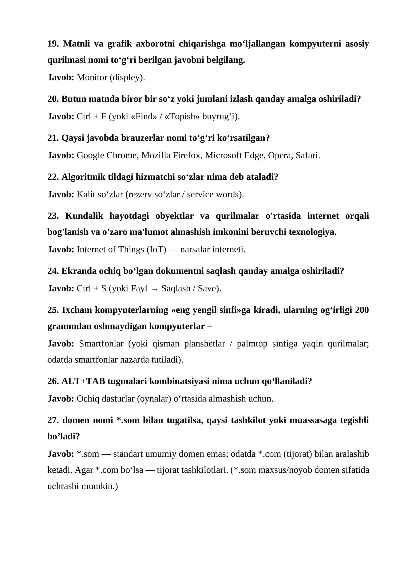 Argos savollari javoblari bilan to'liq baza: Axborot-kommunikatsiya texnologiyalari 4