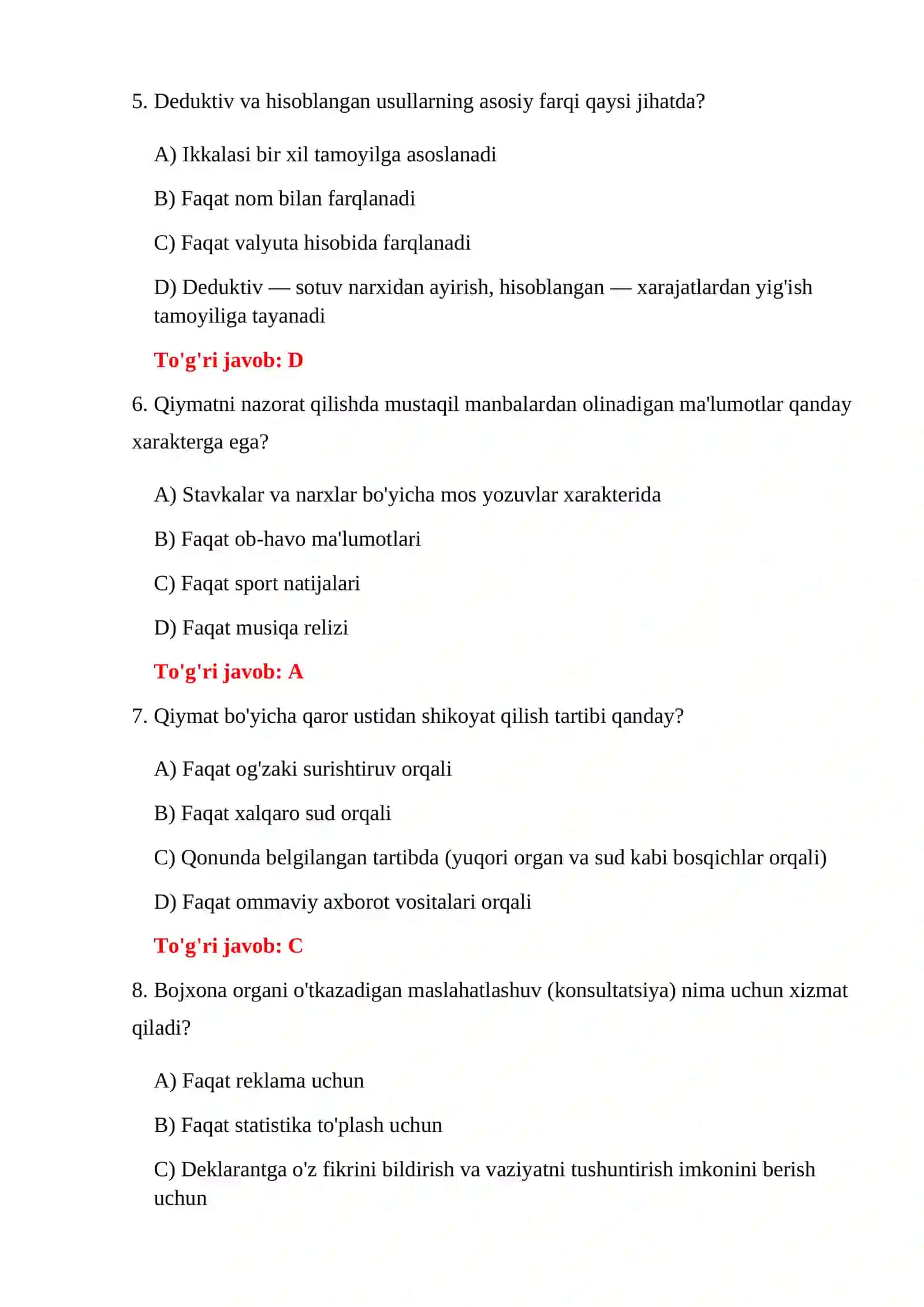 BOJXONA TEST BAZASI 4