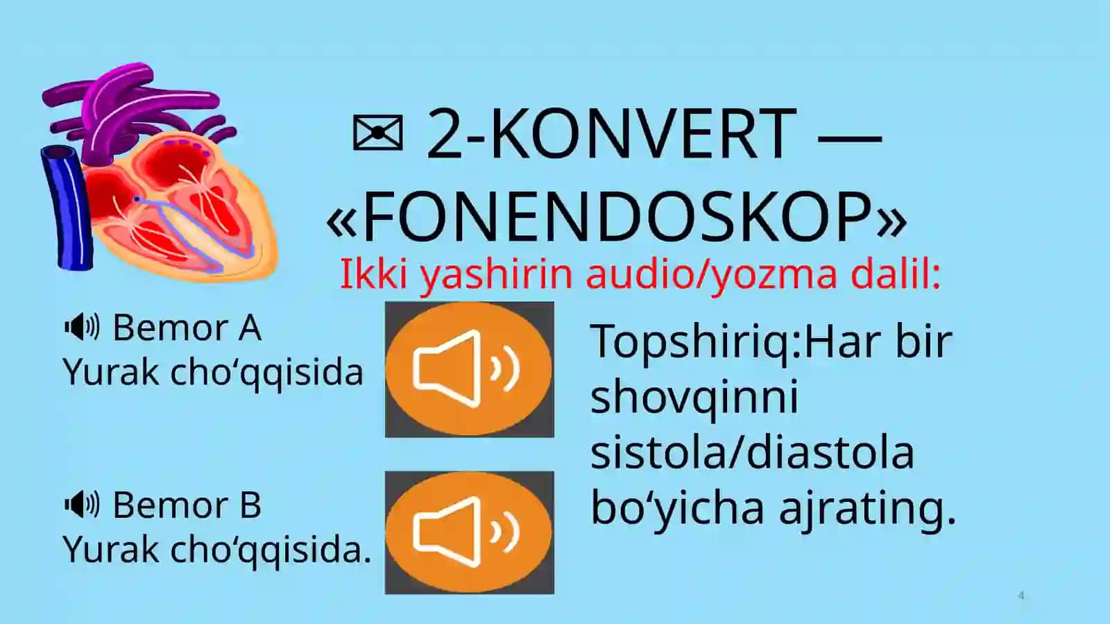 Mitral stenoz va yetishmovchiligi mavzusida interaktiv oʻyin 4