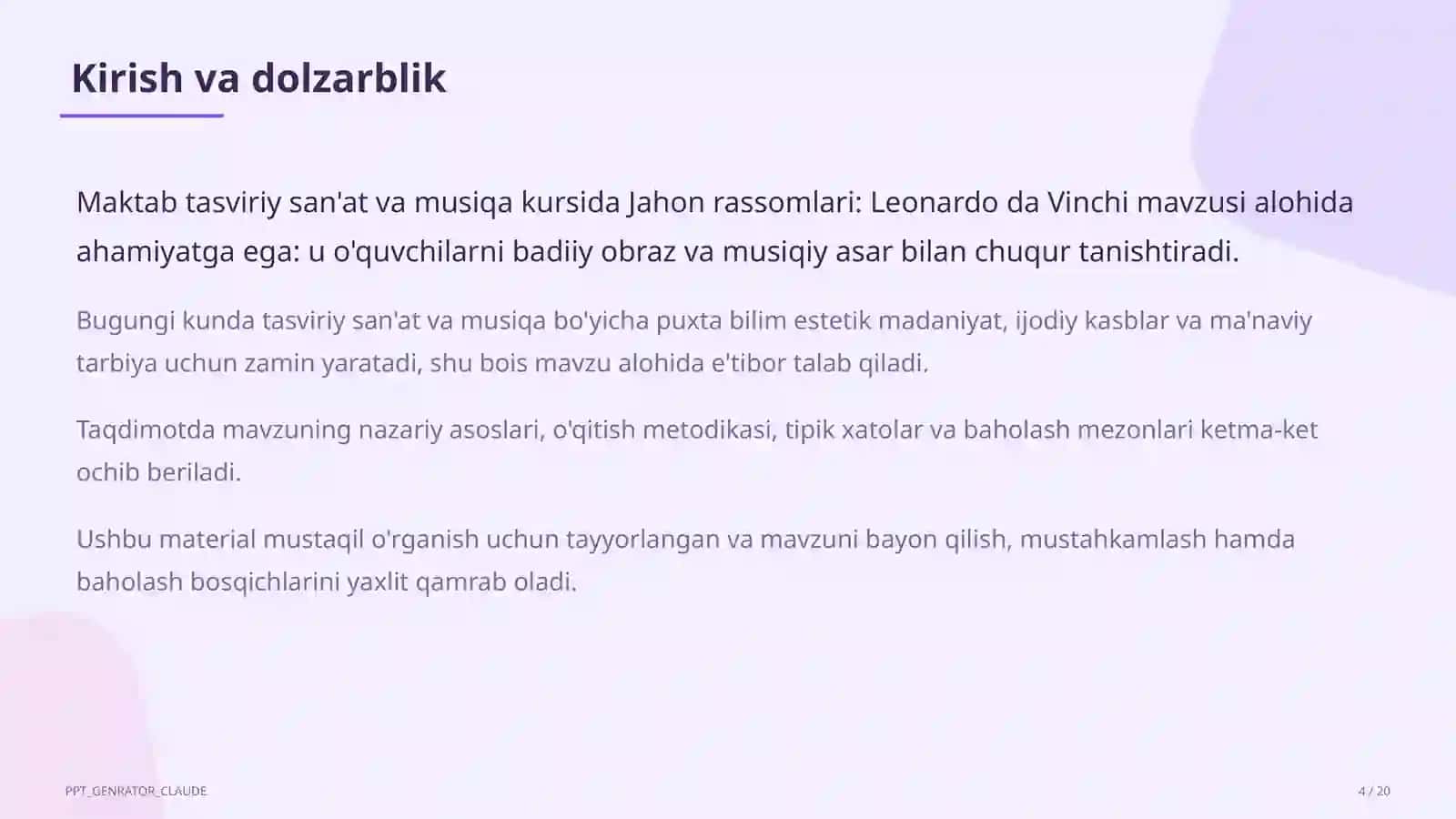 Jahon rassomlari: Leonardo da Vinchi (7-sinf) 4
