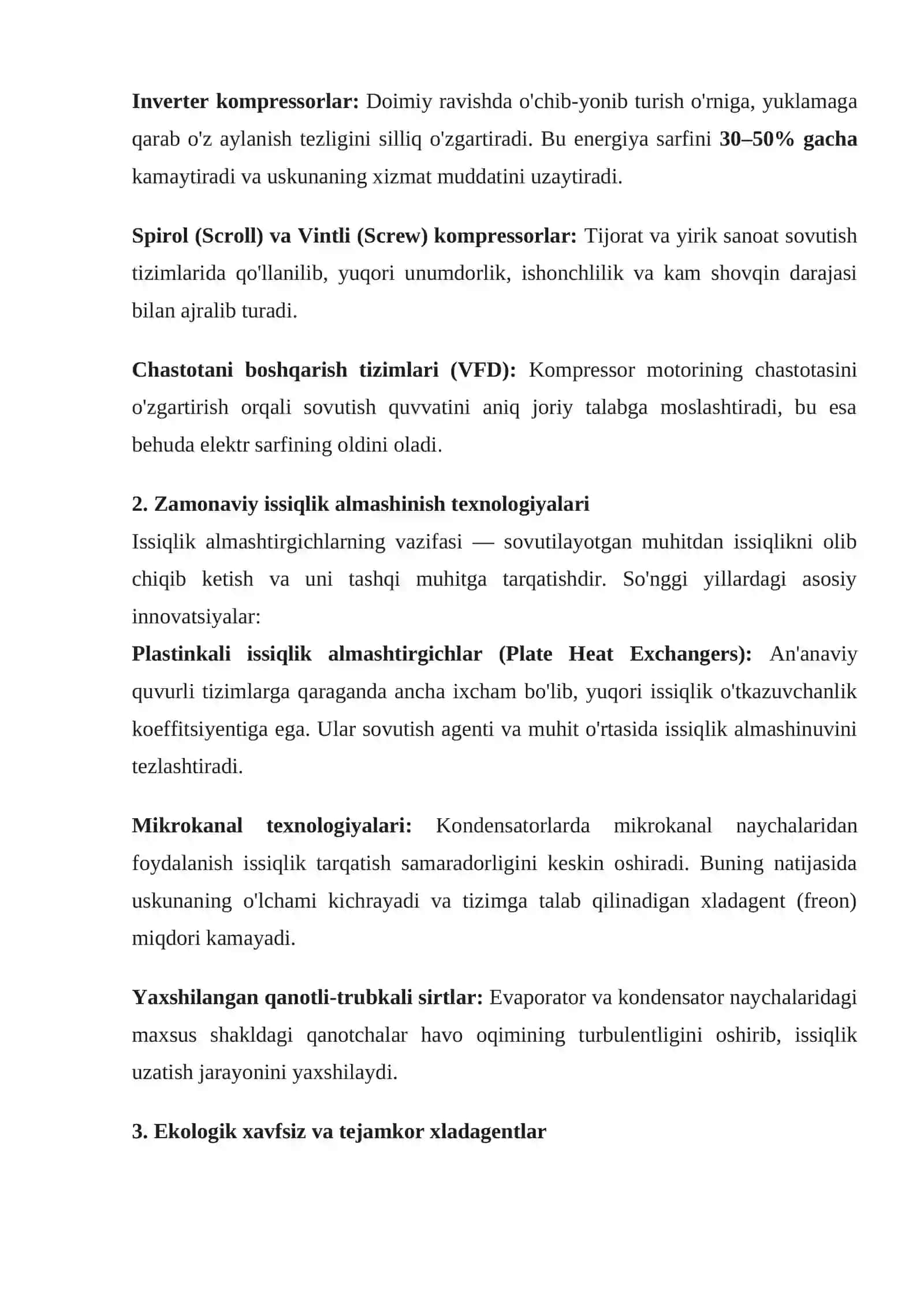 Sovutish tizimlarida va muzlatish texnikasida energosarflarni tejash texnologiyalari 4