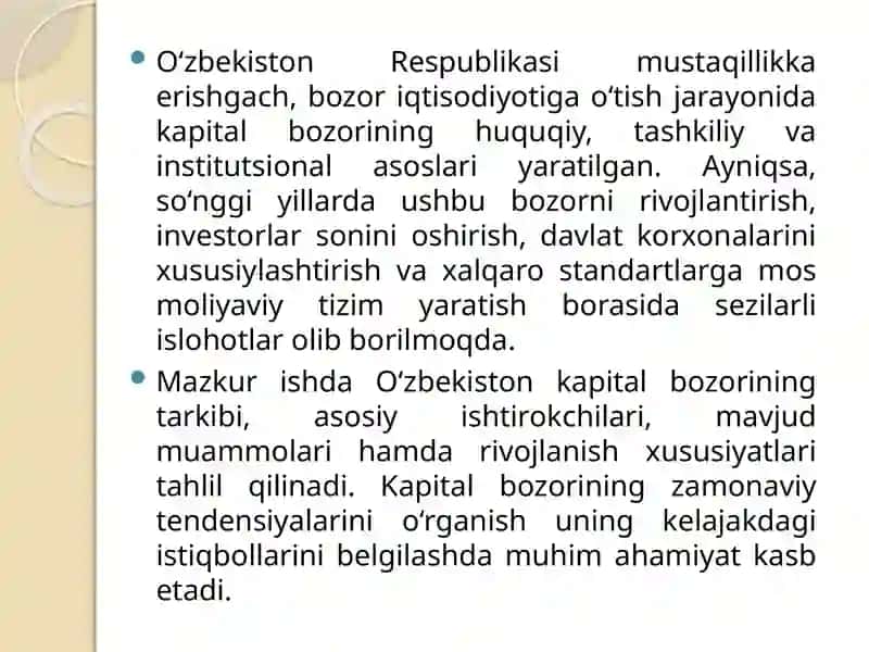 O’zbekiston Respublikasi kapital bozorining xususiyatilari 4