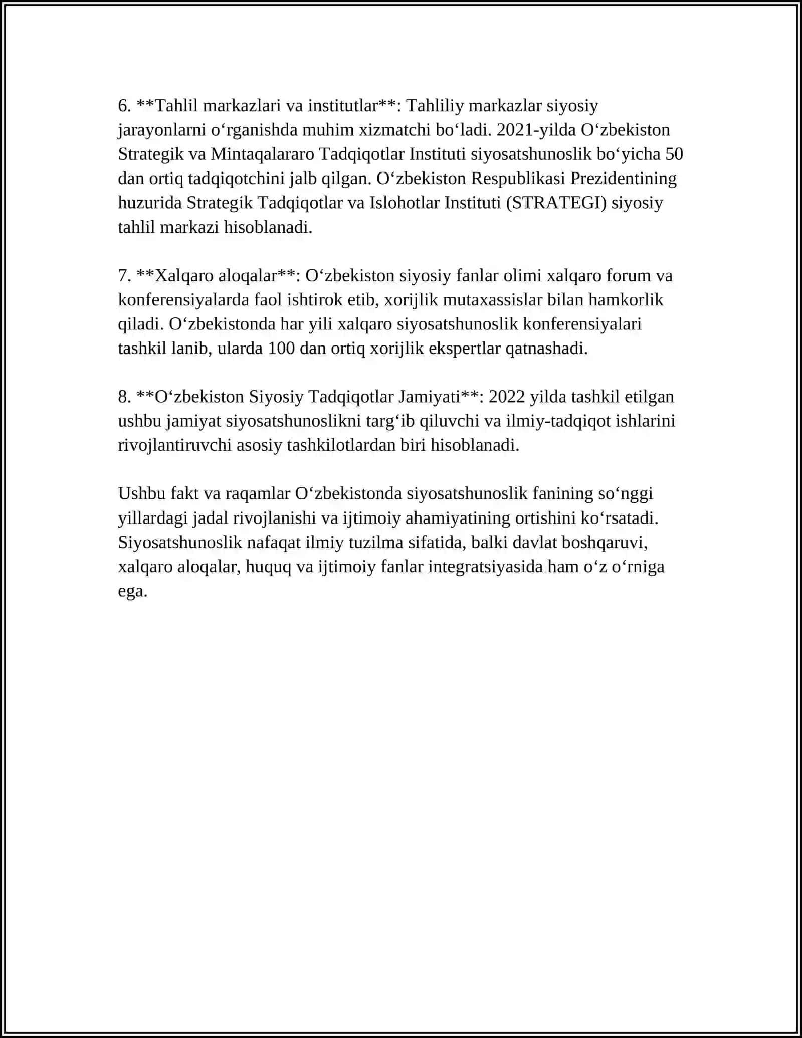O'ZBEKISTONDA SIYOSATSHUNOSLIK FANI TARAQQIYOTINING ASOSIY YO'NALISHLARI 4