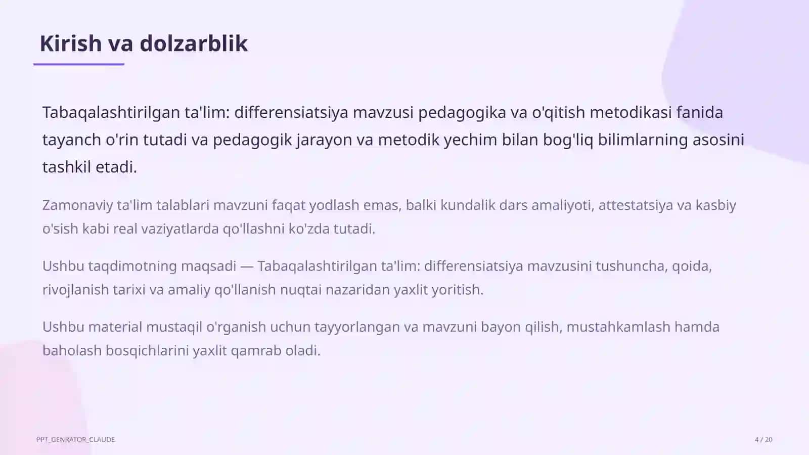 Tabaqalashtirilgan ta'lim: differensiatsiya 4