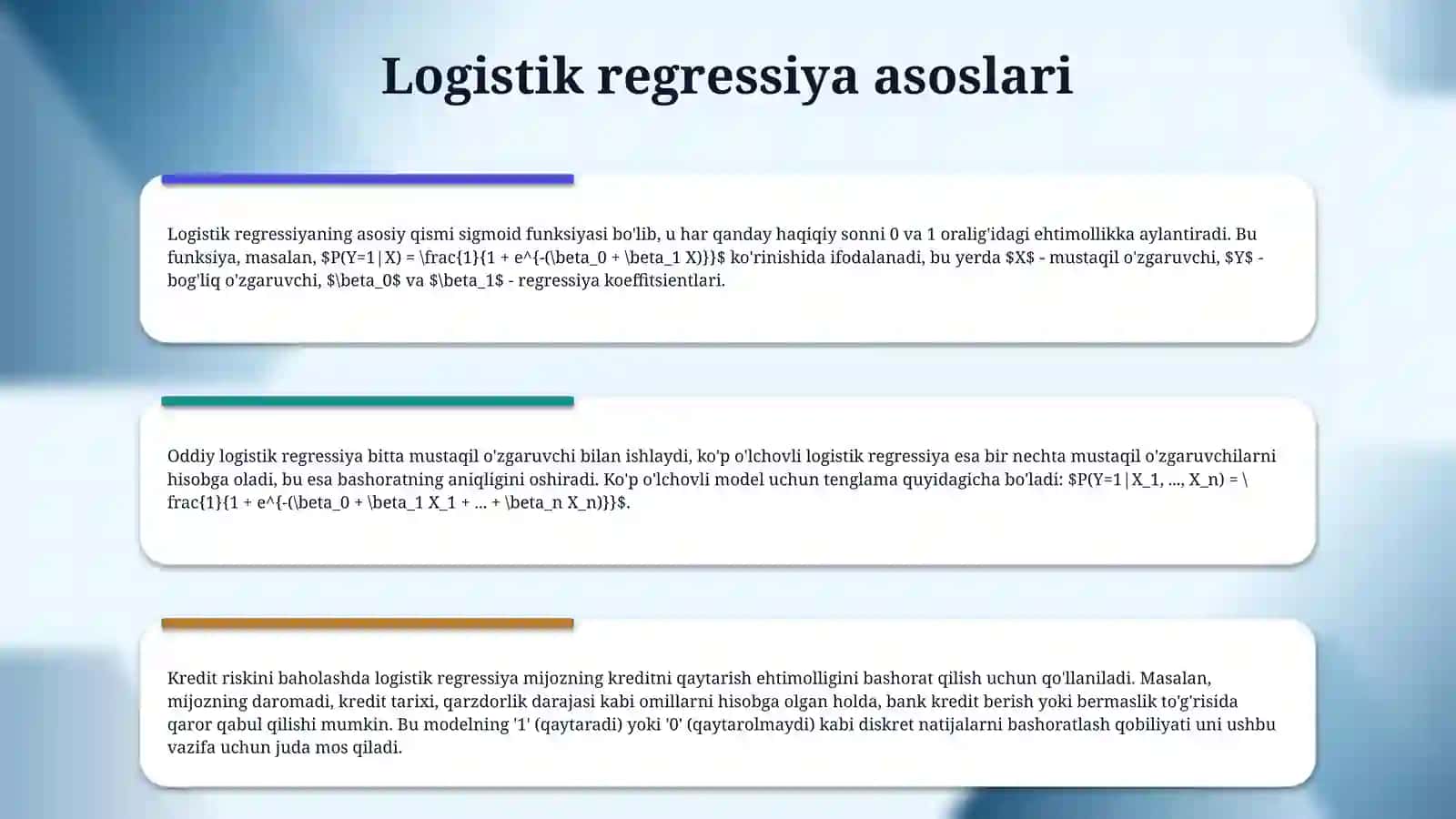 Logistik regressiya:model taxminlar ,talqin qilish 4