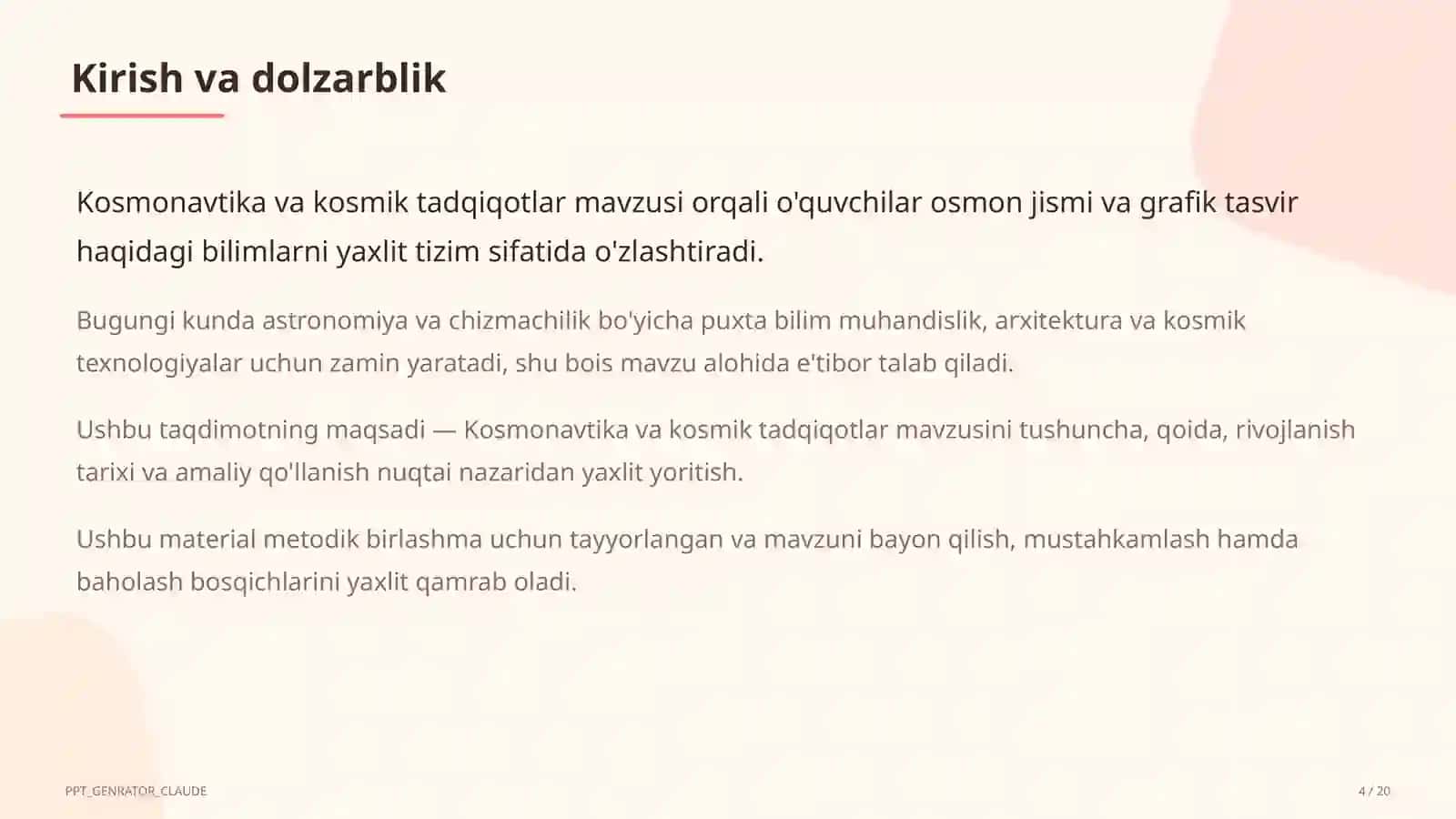 Kosmonavtika va kosmik tadqiqotlar (11-sinf) 4