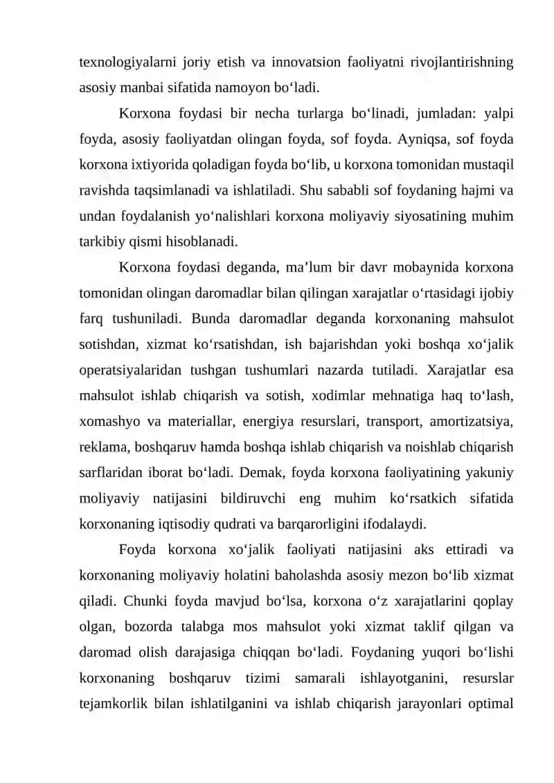 Korxona foydasining taqsimlanishi va ishlatilishi 4