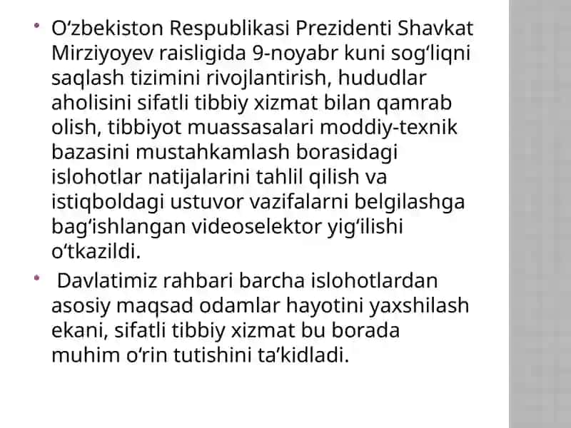 Sog’liqni salash sohasidagi o’zgarishlar 4