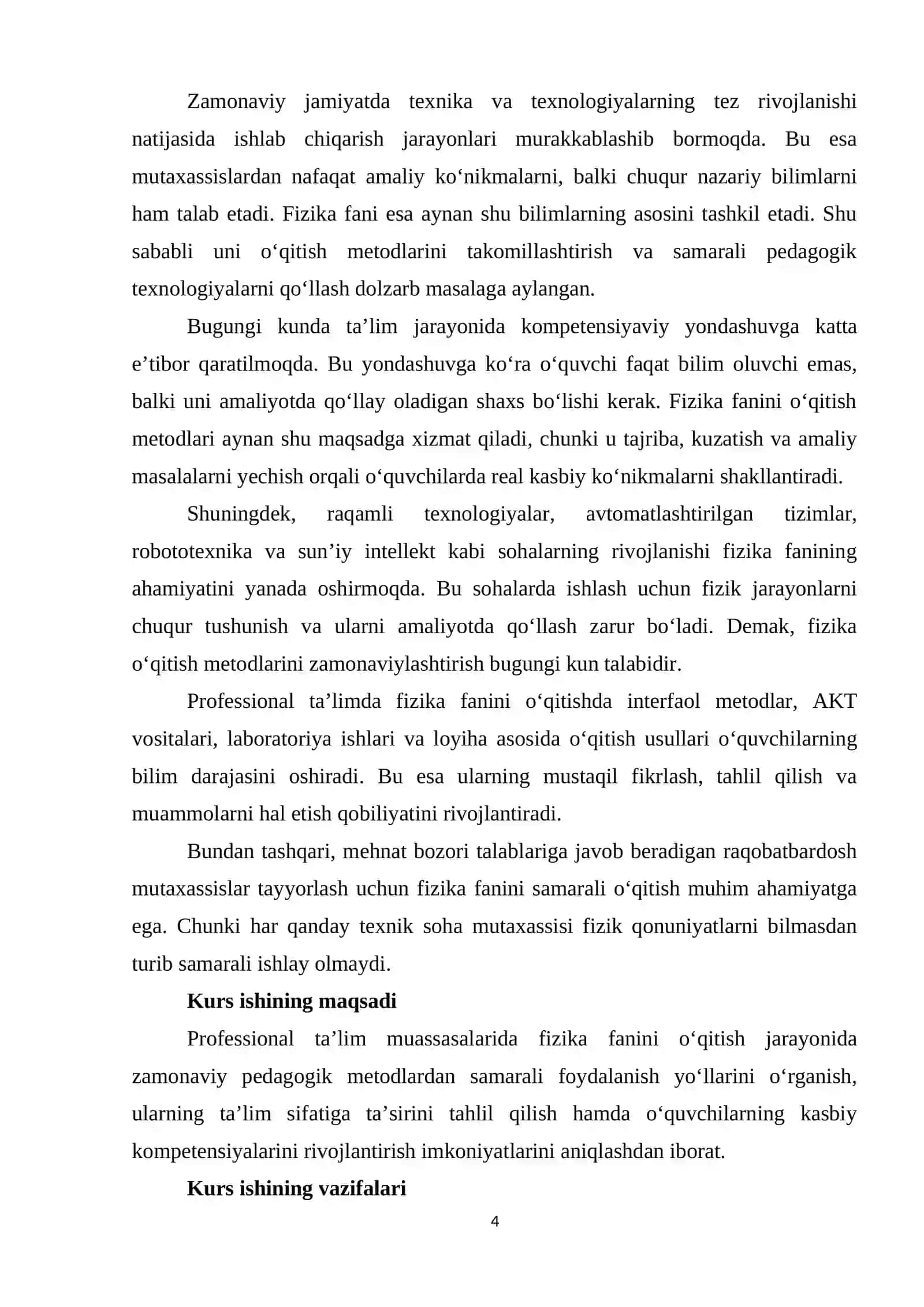 "PROFESSIONAL TA’LIMDA FIZIKA OʻQITISH METODLARINI QOʻLLASH" 4