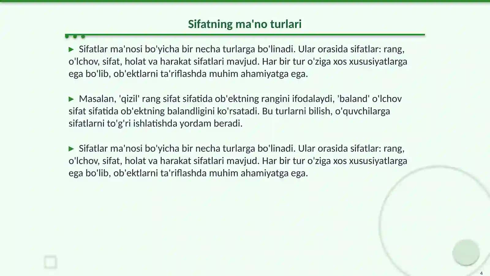 Sifatning ma'no turlari 4