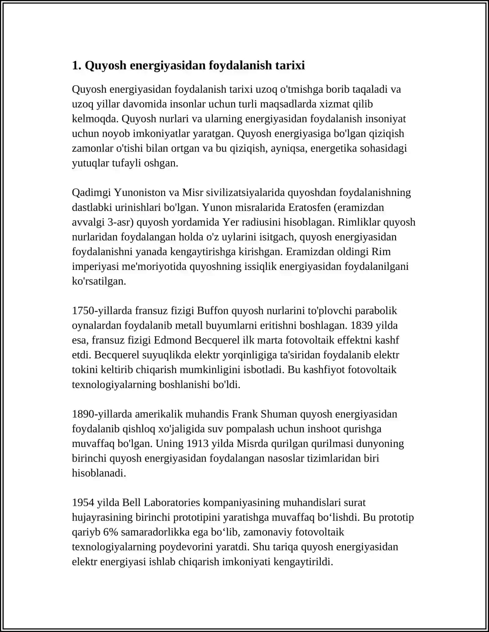 QUYOSH ENERGIYASIDAN ELEKTR ENERGIYA ISHLAB CHIQARISH 4