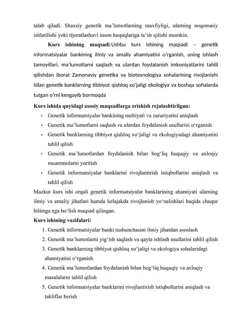 GENETIK INFORMATSIYALAR BANKI kurs ishi 4