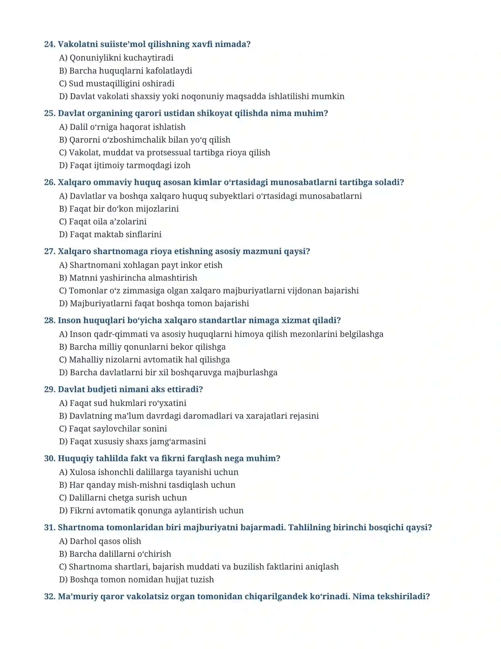 10-sinf darsligidan testlar 4