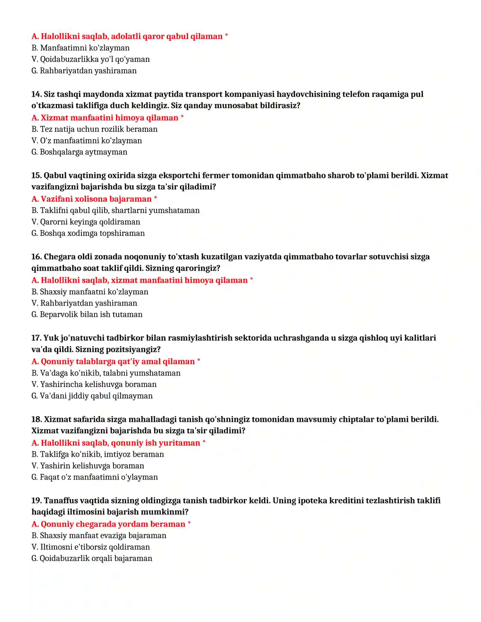 BOJXONA AKADEMIYASI - TO'LIQ TEST TO'PLAMI (№45) 4