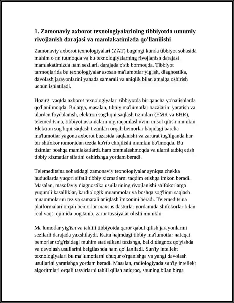 Zamonaviy axborot texnologiyalari tibbiyotda umumiy rivojlanish darajasi va mamlakatimizda qo'llanilishi 4