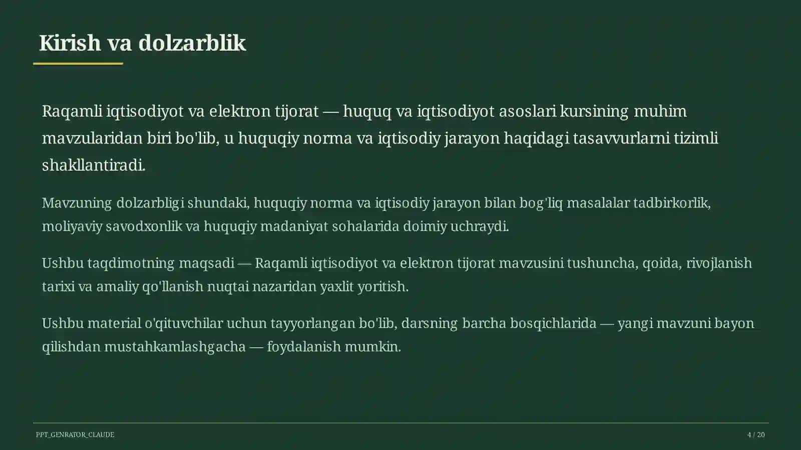 Huquq va iqtisodiyot asoslari (9– 11) — o'qituvchilar uchun 4