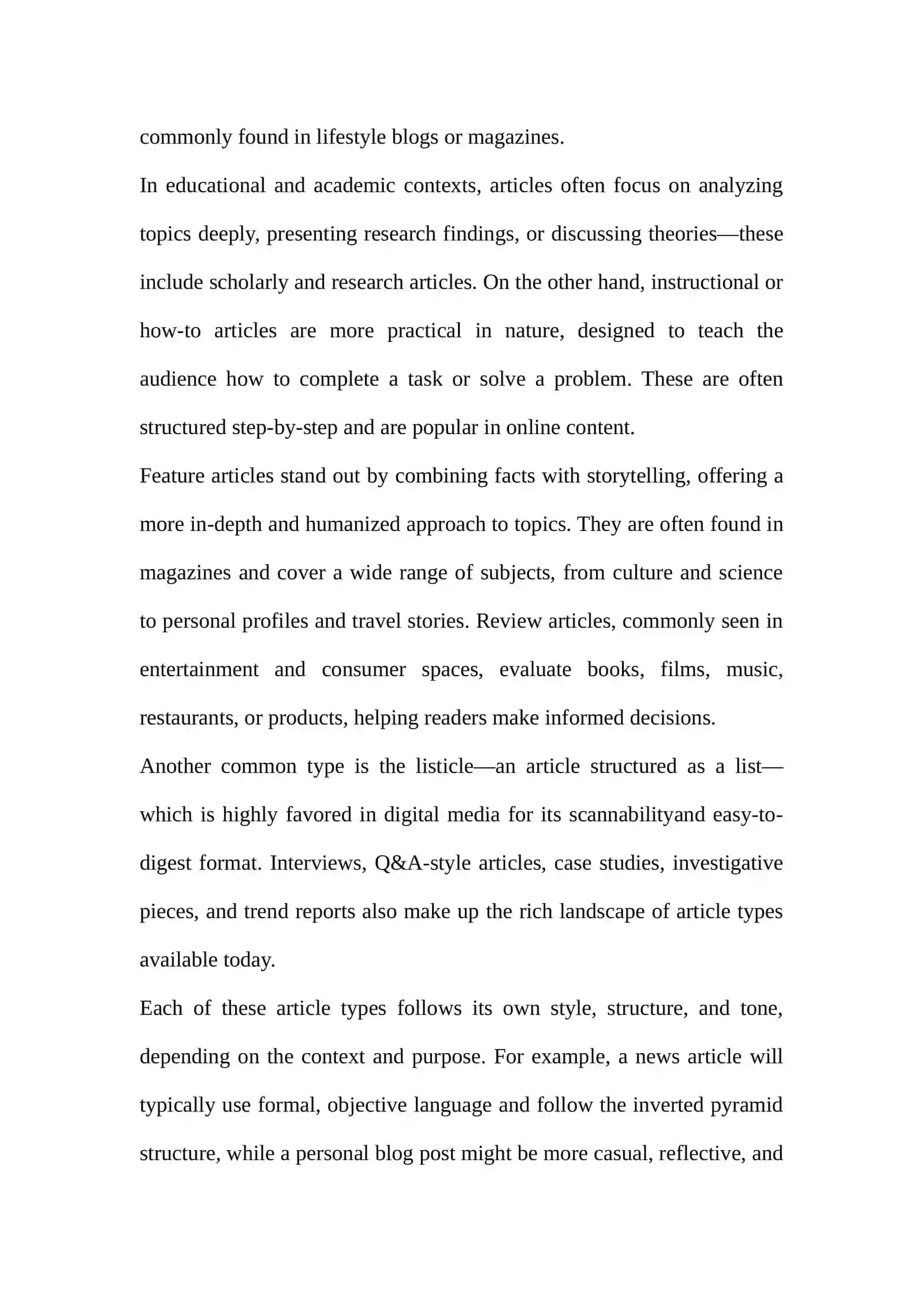 Amaliy ishlar: Types of Articles 4