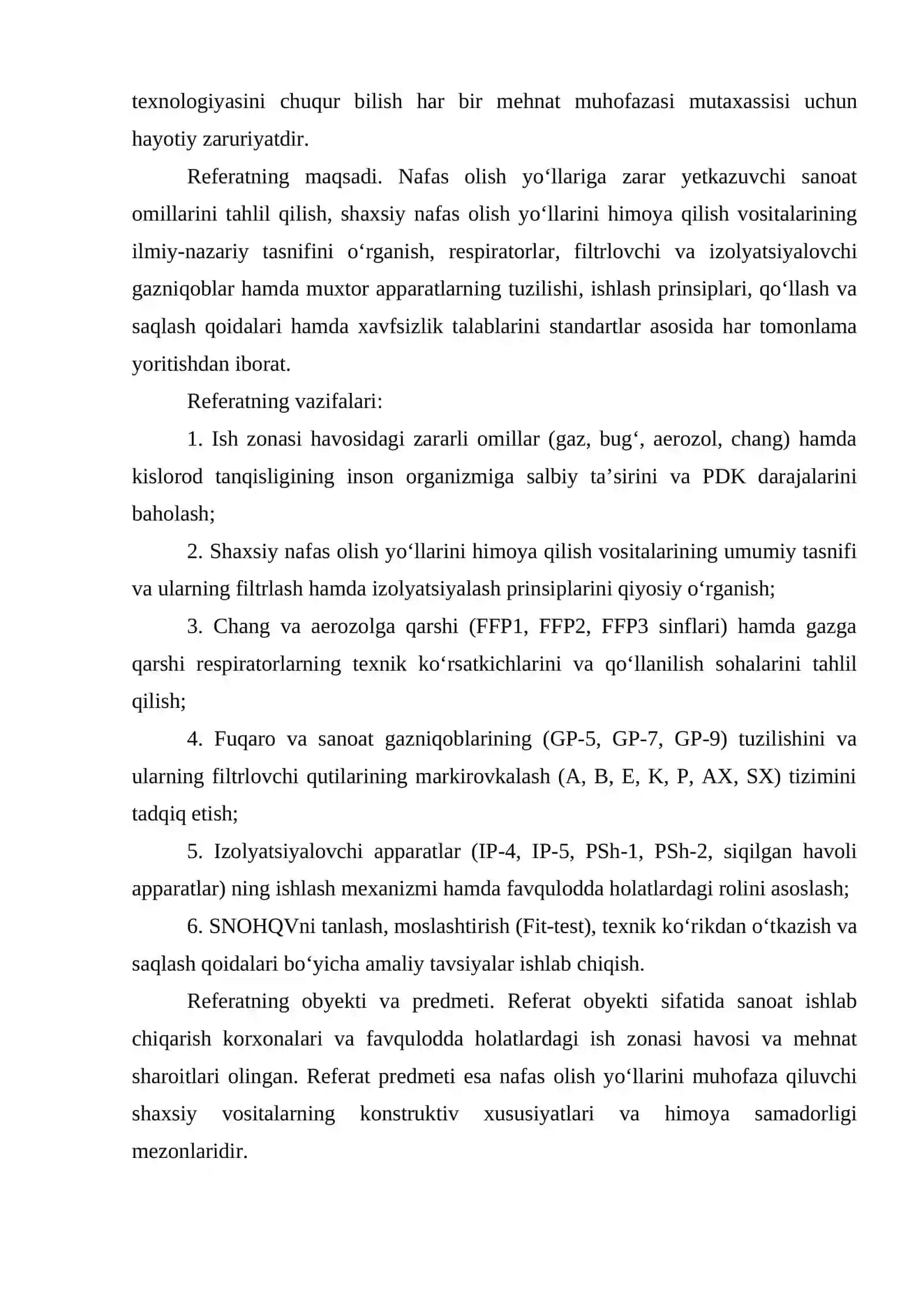 Nafas olish yo‘llarini himoya qilish vositalari — standart asosida referat 4