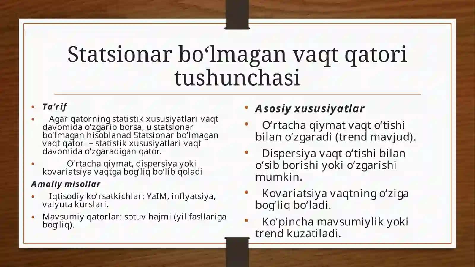 Statsionar va statsionar bo'lmagan vaqt qatorlarining tushunchasi 4