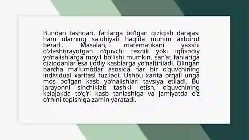 Oʻquvchilarning qiziqishlari va salohiyatini aniqlash uchun diagnostik tadqiqotlar 4