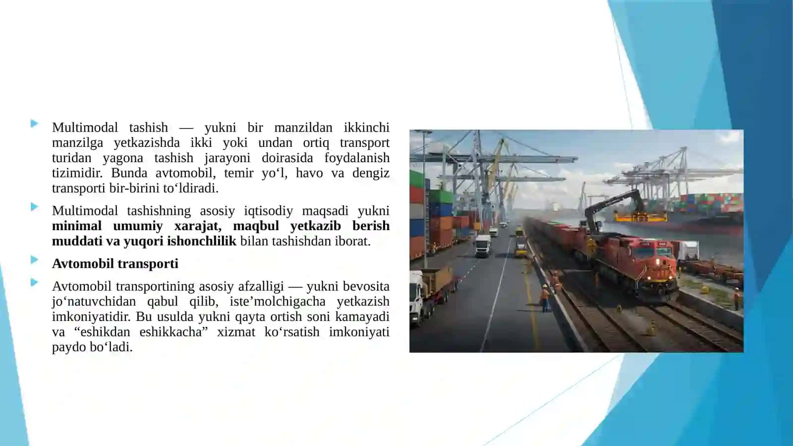 Multimodal tashishlarda transport turlarini iqtisodiy jihatdan taqqoslash 4