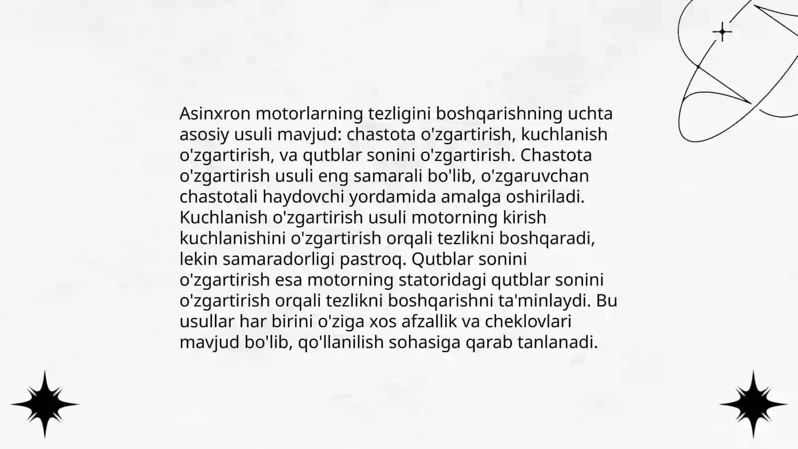 Asinxron materyallarni tezligini boshqarish usullari 4