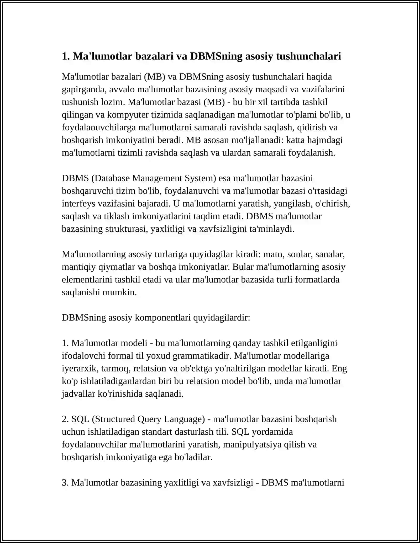 MALUMOT BAZALARI VA ULARNING BOSHQARISH TIZIMLARI 4