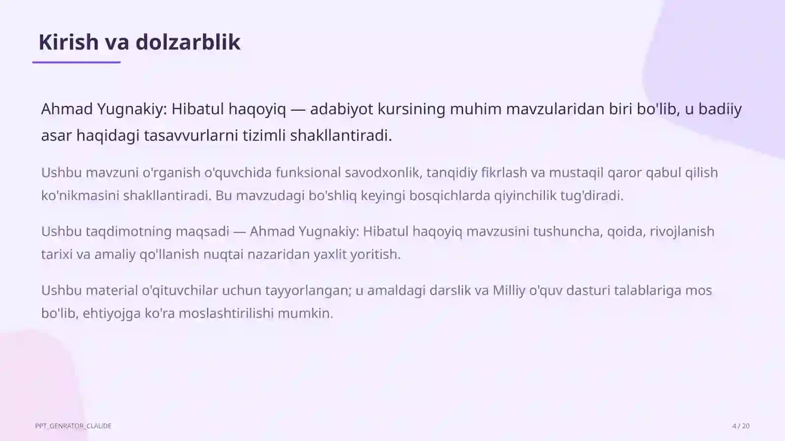 Ahmad Yugnakiy: Hibatul haqoyiq (7-sinf) 4