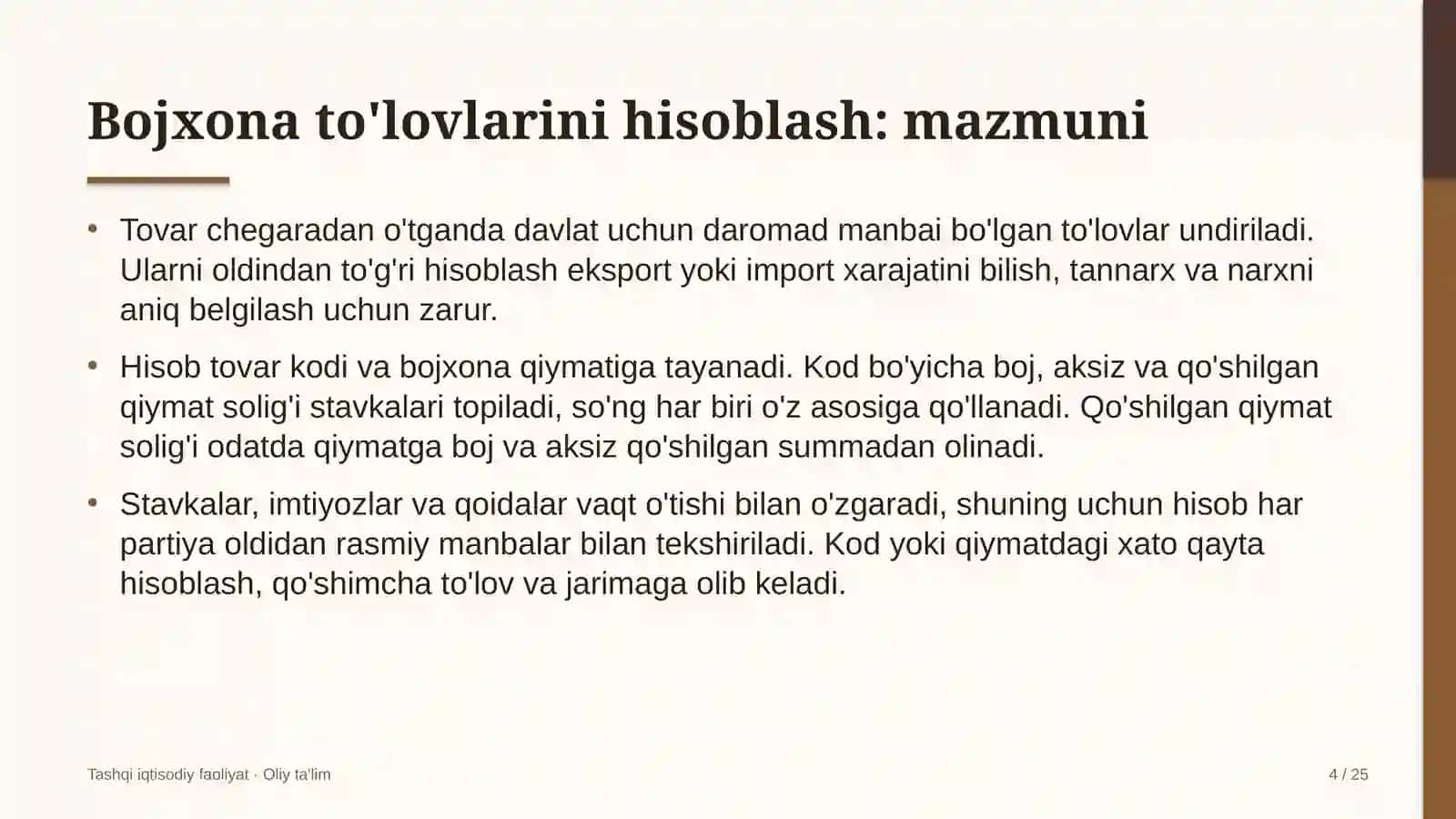 Keytering xizmatida bojxona to'lovlarini hisoblash 4