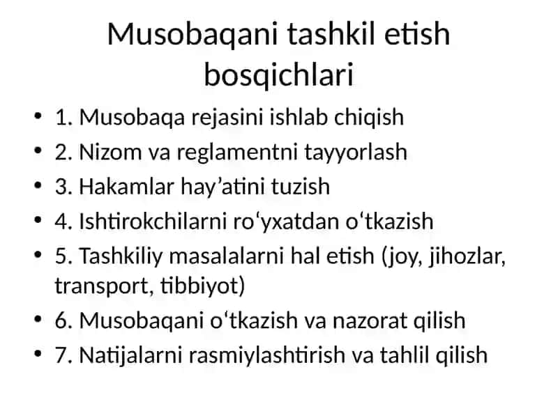 Musobaqalarni tashkil etish asoslari 4