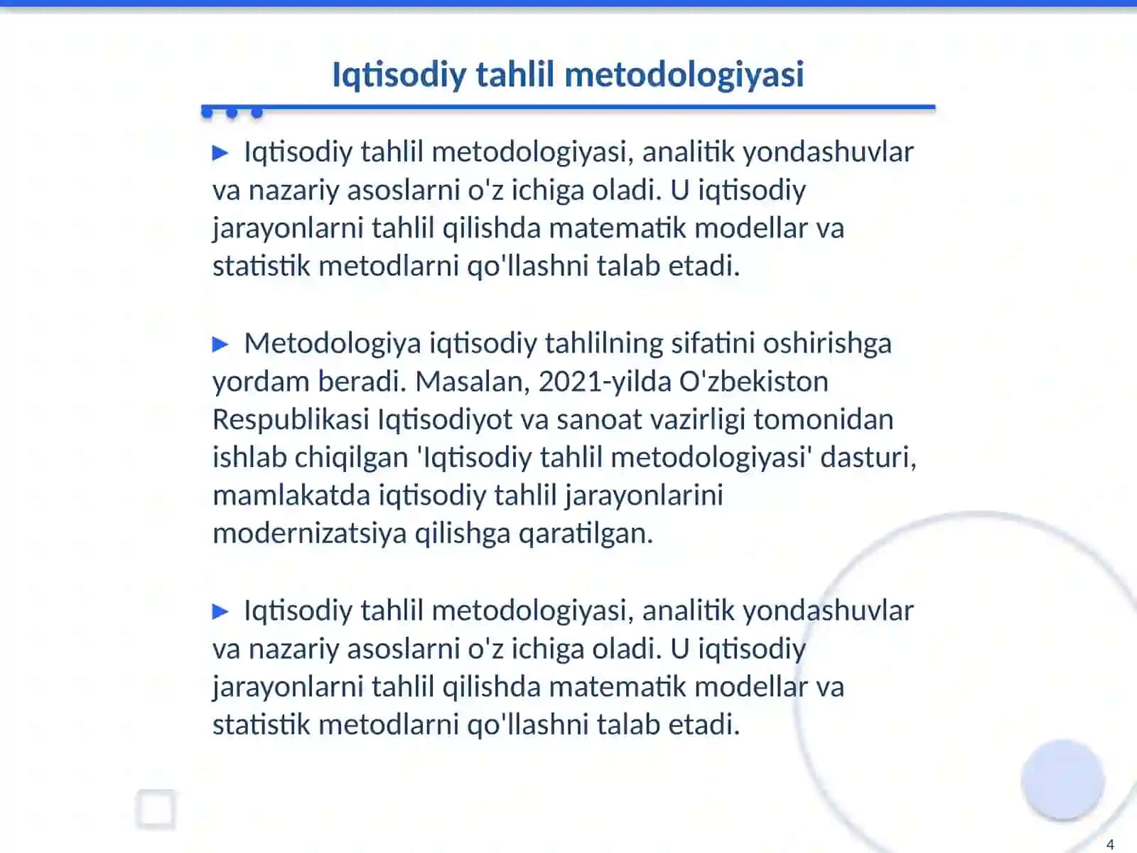 IQTISODIY TAHLILNING METODI VA UNDA QO‘LLANILADIGAN USULLAR 4