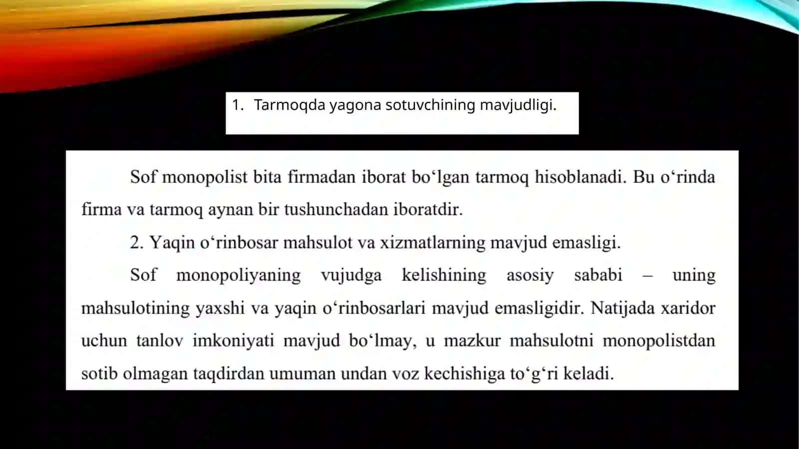 MONOPOL HUKMRONLIK VA MONOPOLIYAGA QARSHI SIYOSAT 4