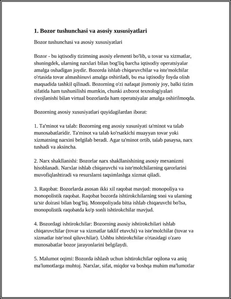 BOZORNING VUJYDGA KELISHI VA RIVOJLANISHI. BOZOR NING TURLARI VA VAZIFALARI 4