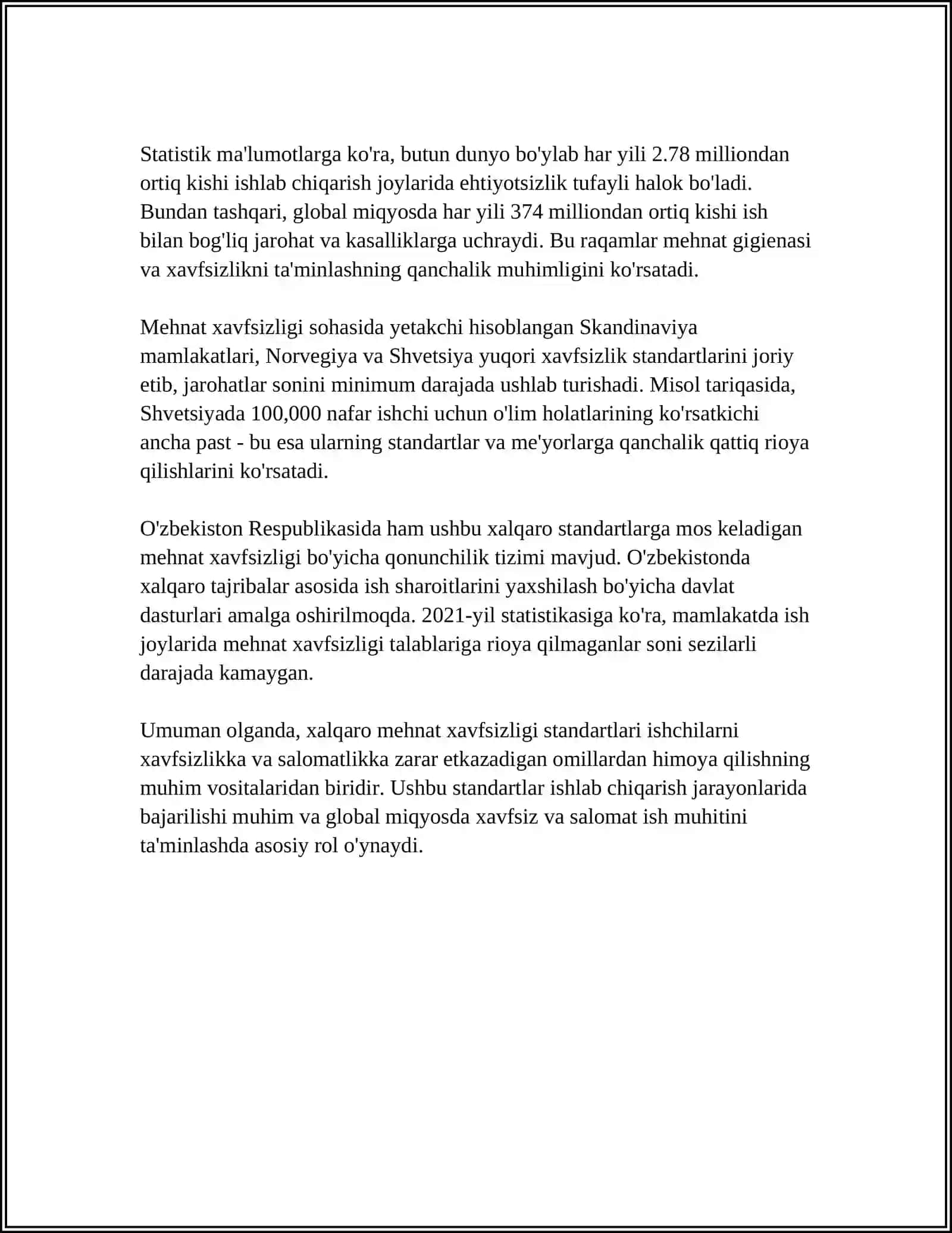 HAYOT FAOLIYATI XAVFSIZLIGI SOHASIDAGI XALQARO TAJRIBALAR 4