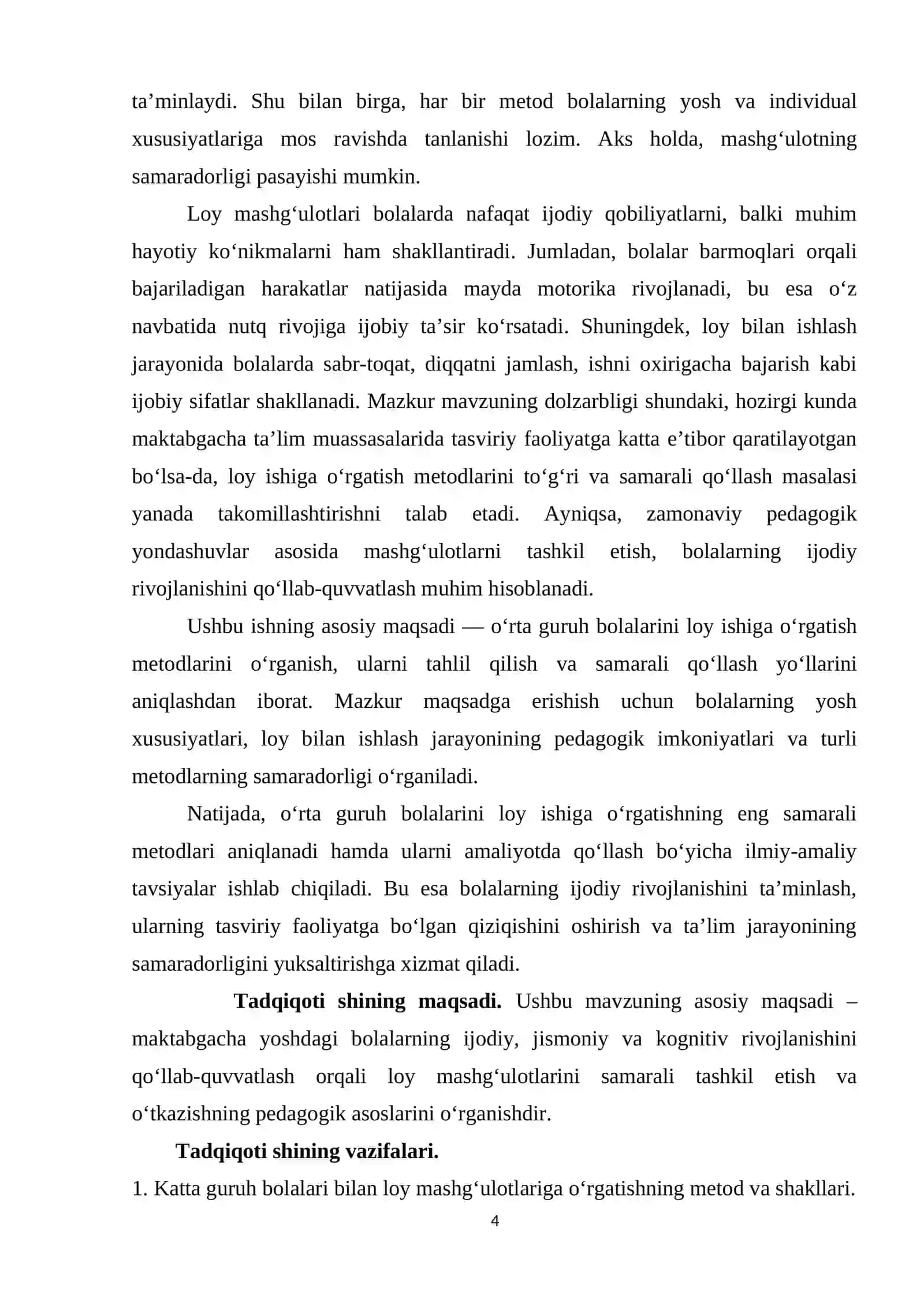 TASVIRIY FAOLIYATGA O‘RGATISH METODIKASI - KURS ISHI 4