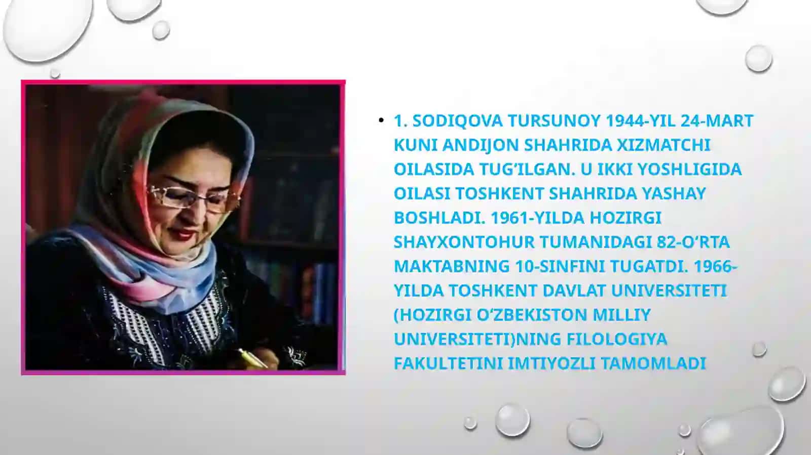 Tursunoy Sodiqovaning asarlari asosida yoshlarni oilaviy hayot haqidagi tassavvurlarini shakllantirish. 4