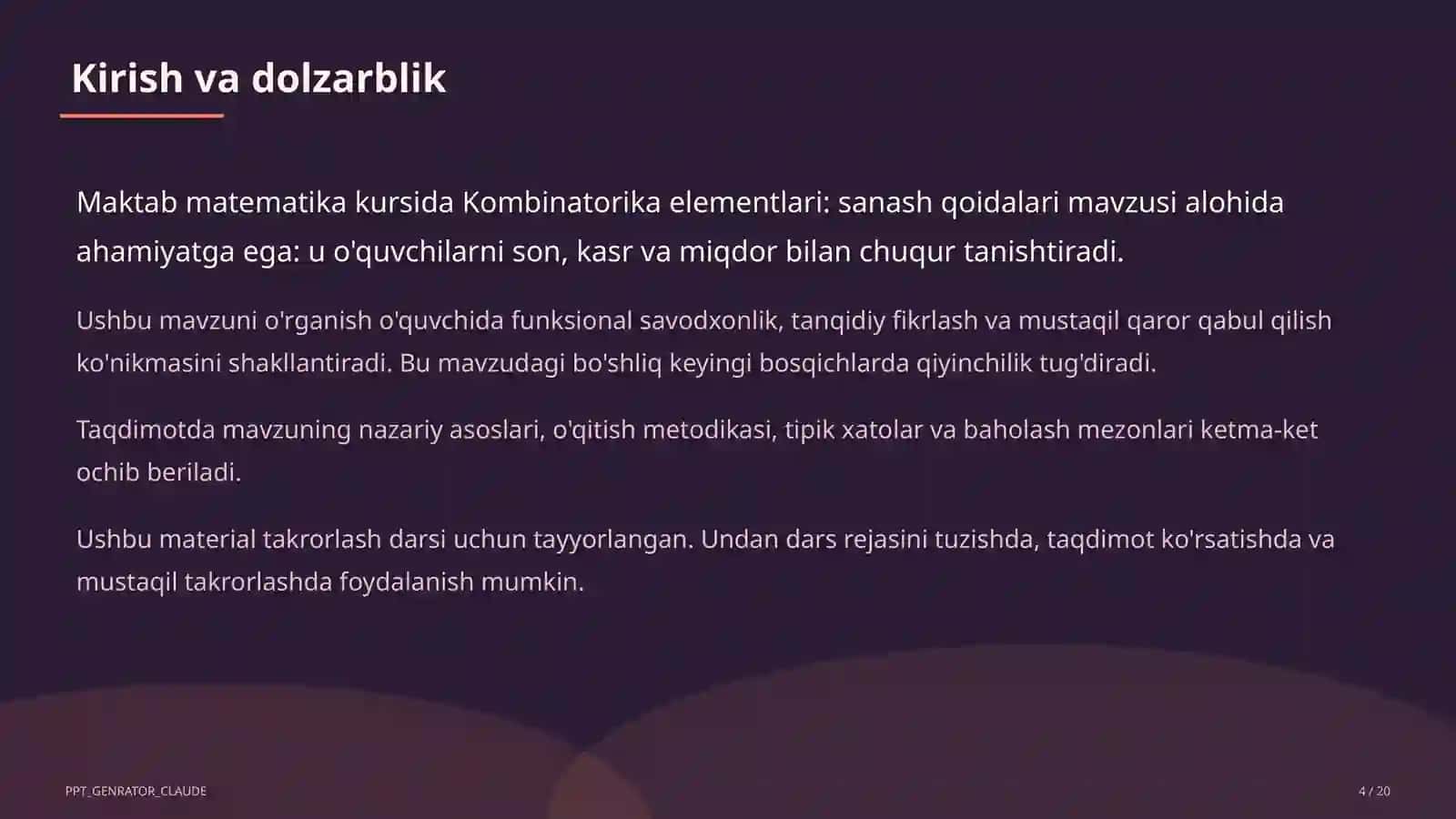 Kombinatorika elementlari: sanash qoidalari (6-sinf) 4